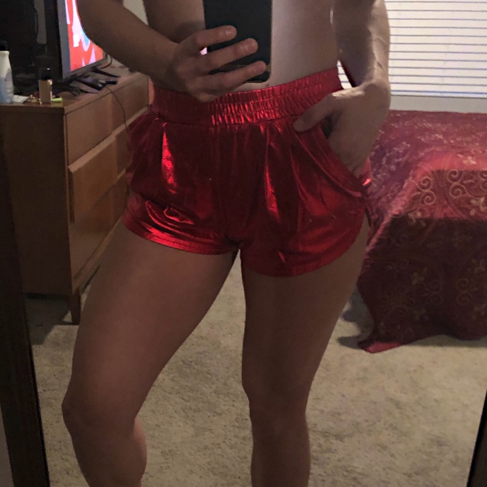 🛑SOLD🛑Red Shiny Rave Shorts - Picture 5 of 5